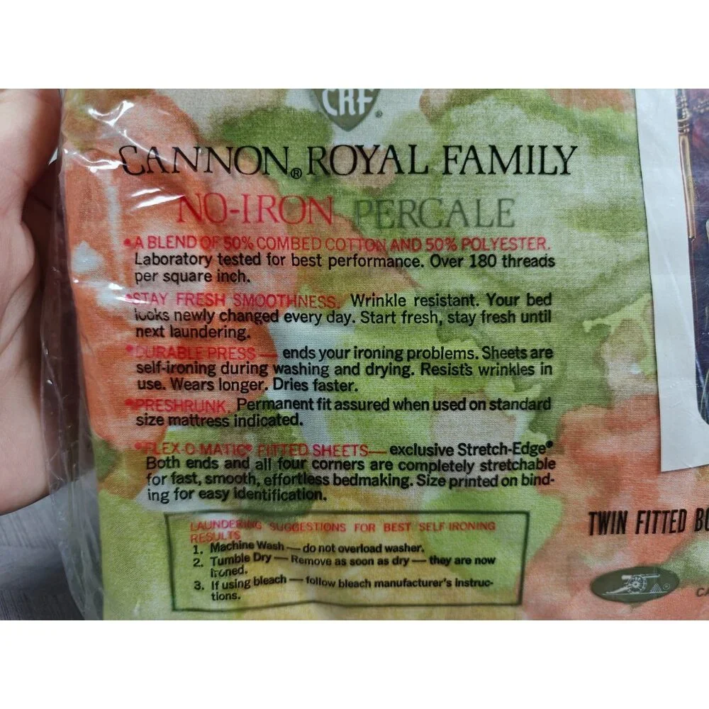 Vintage Cannon Twin Fitted Sheet Watercolor Rose Royal Family No-Iron Percale